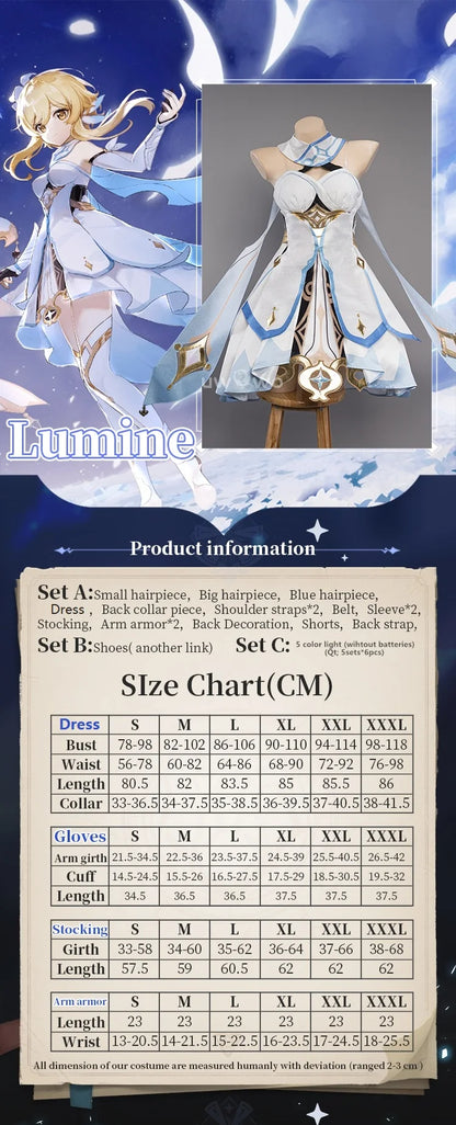 LAST BATCH UWOWO Traveler Lumine Cosplay Costume Game Genshin Impact Female Lumine Dress Full Set Oufits with Shinning Lights