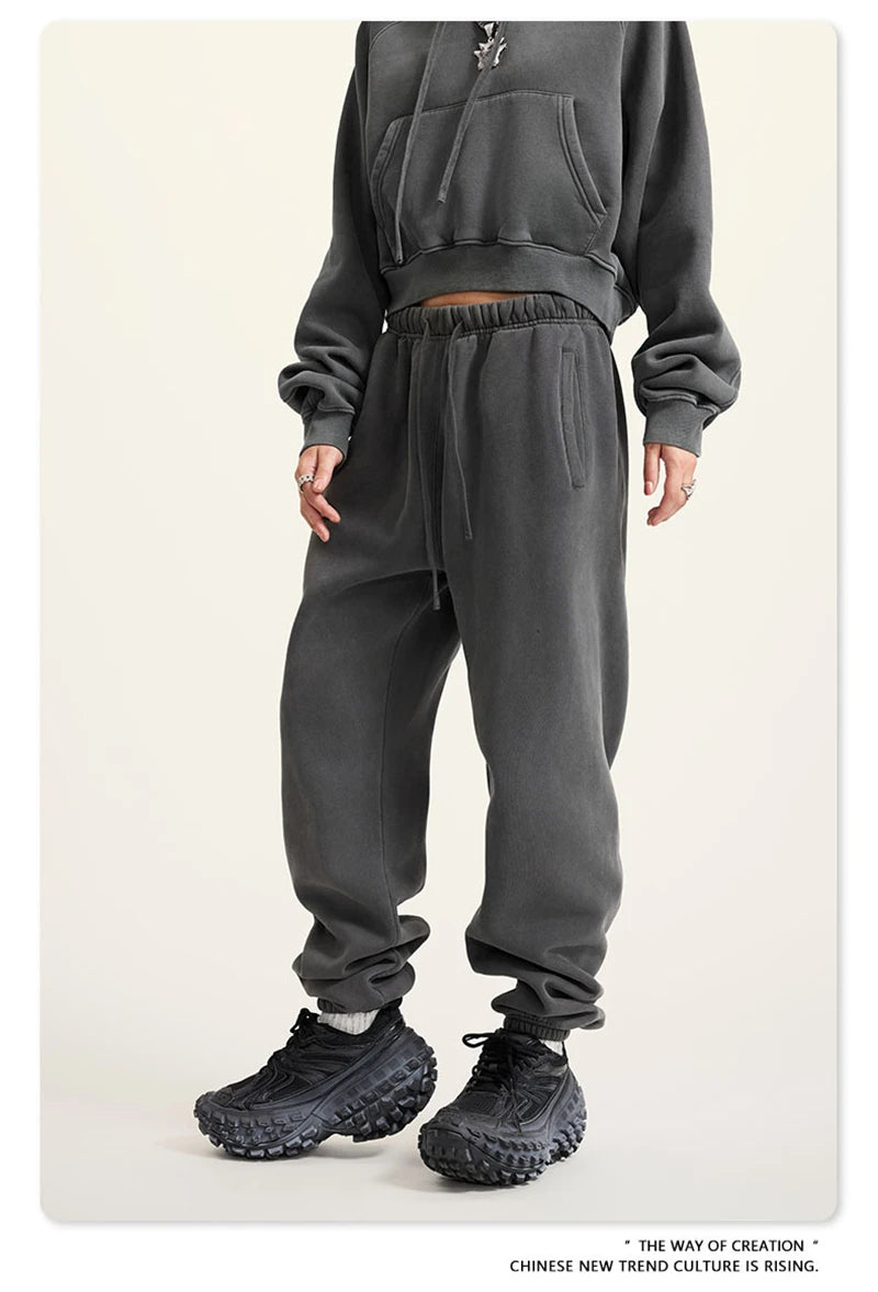 ZODF 2025 Autumn Winter Men’s Washed Fleece Sweatpants 355gsm Loose Retro Joggers Streetwear HY0653