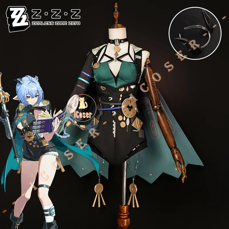 Zenless Zone Zero Lucia Cosplay Costume Wig Uniform Cloak Headwear Tail Spook Shack Halloween Party for Women Girls Role Play