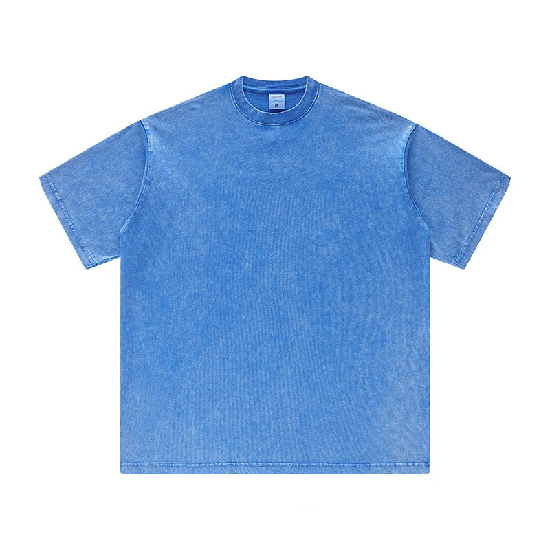 ZODF Men's Summer Batik Washed 250gsm T Shirts Retro Vintage Unisex Basic Loose Solid Cotton T-Shirt Brand Tops 2024 New HY0753