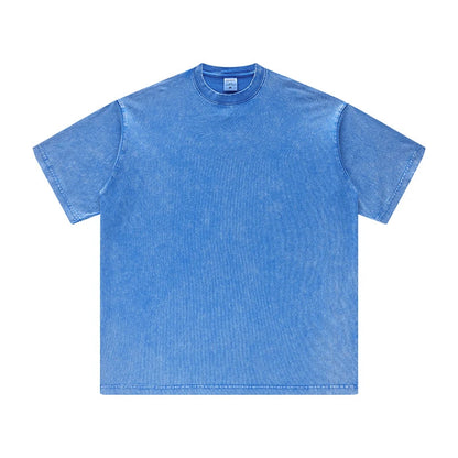 ZODF Men's Summer Batik Washed 250gsm T Shirts Retro Vintage Unisex Basic Loose Solid Cotton T-Shirt Brand Tops 2024 New HY0753