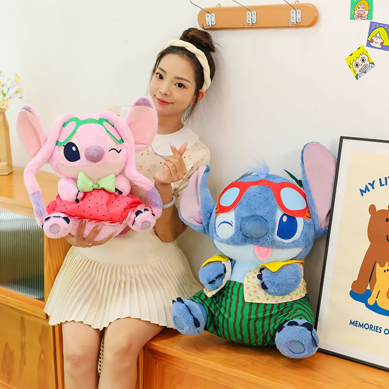 Disney 60cm Summer Watermelon Stitch Kawaii Plush Toy Cartoon Cute Soft Pillow Home Decoration Doll Children's Christmas Gifts