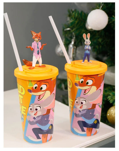【HOT】Zootopia 2 Disney Movie Shaped Water Cup Nick Judy Cartoon Styled Cups With Crossbody Strap Kawaii Birthday Girl Boy Gifts