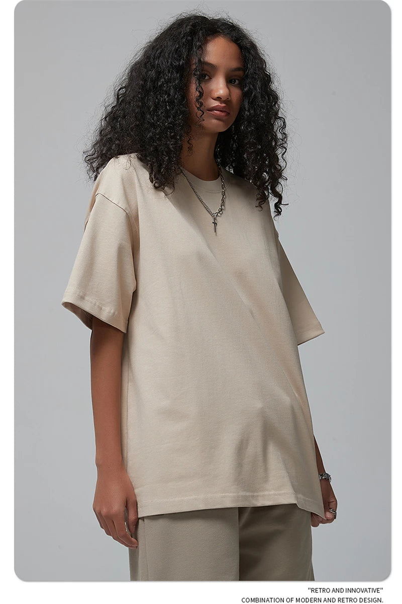 ZODF New Spring Summer Men 305gsm Cotton T Shirts Unisex Heavy Weight Oversized FG Noshrink Basic Solid T-Shirt Tees HY0165