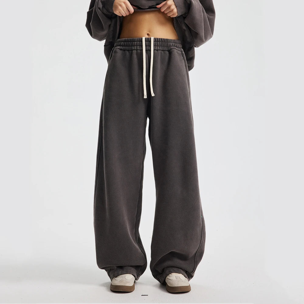 ZODF New 2025 Winter Batik Washed Man Fleece Pants Unisex High Street Distressed Thick Warm Straight Trousers Sweatpants HY1166