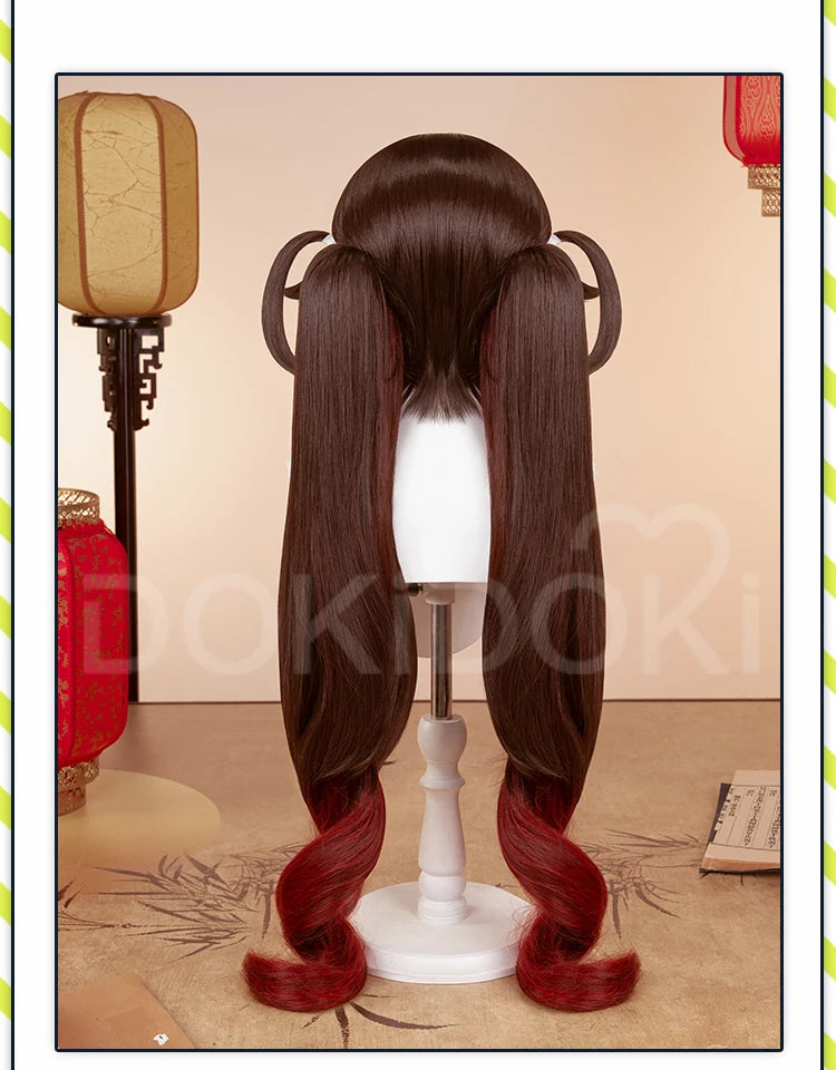IN STOCK Yumemizuki Mizuki Hutao Wig Game Genshin Impact DokiDoki 95cm Long Wig Hu Tao Lantern Rite Free Cap Yumemizuki Ears Fan