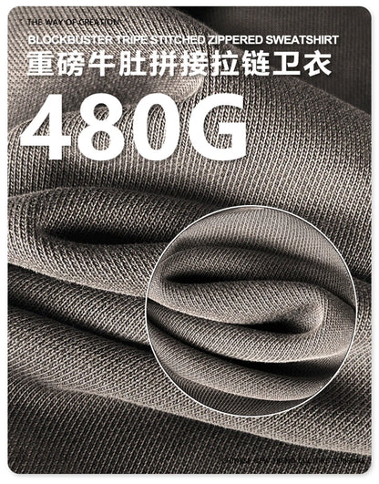 ZODF Heavy Wieght 480gsm Washed Cotton Boxy Zipper Hoodies For Man Unisex Retro Patchwork Off Shoulder Hooded Coats HY1152