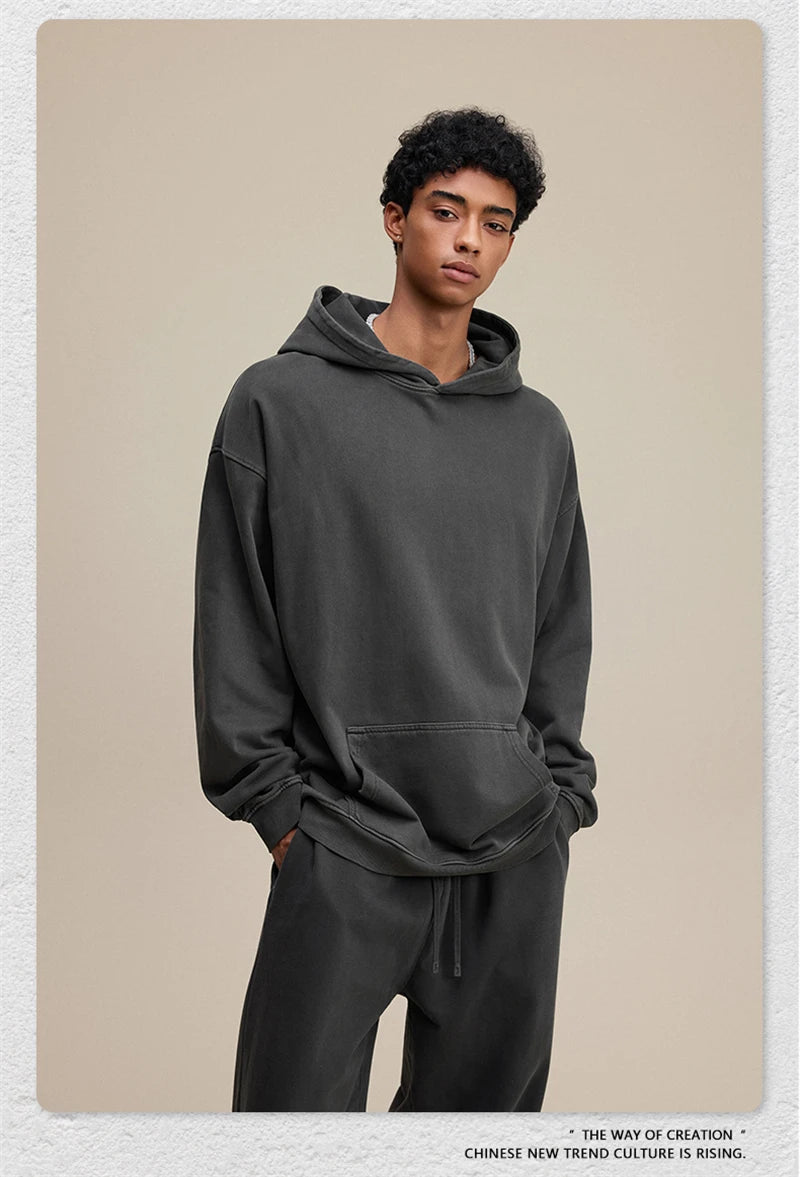 ZODF Retro Heavy Weight 480gsm Cotton Hoodies For Man Unisex Oversized Washed Distressed Hooded Pullovers Brand Coats HY1115