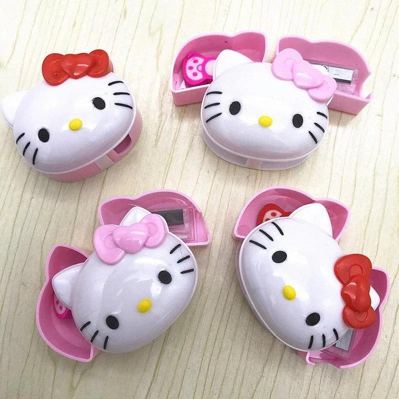 24pcs Sanrio Cartoon Creative Kt Pencil Sharpener+rubber Two-in-one Student Stationery Set Children's Dual-use Prizes Wholesale