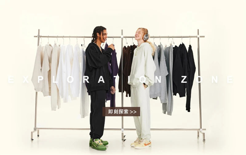 ZODF New Autumn Winter Solid Heavy Weight Hoodies For Men Unisex Basic Loose 440gsm Knitted Hooded Pullovers HY0886