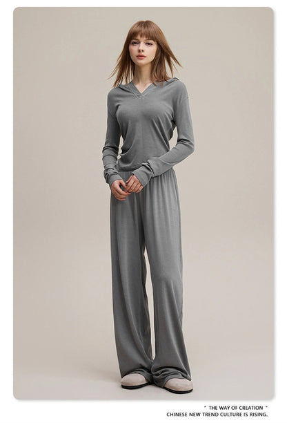 ZODF Women 2025 Solid Comfortable Loose Pants Girls Female 275gsm Solid Wide Lge Straight Trousers Brand Bottoms HY1137