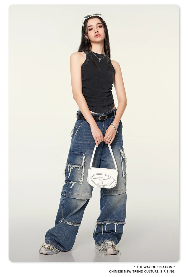 ZODF Women 2024 Summer Washed Tank Tops Female Hotsweet Girls 235gsm Slim Pleated Arc Hem Camisole TEE Streetwears HY0795