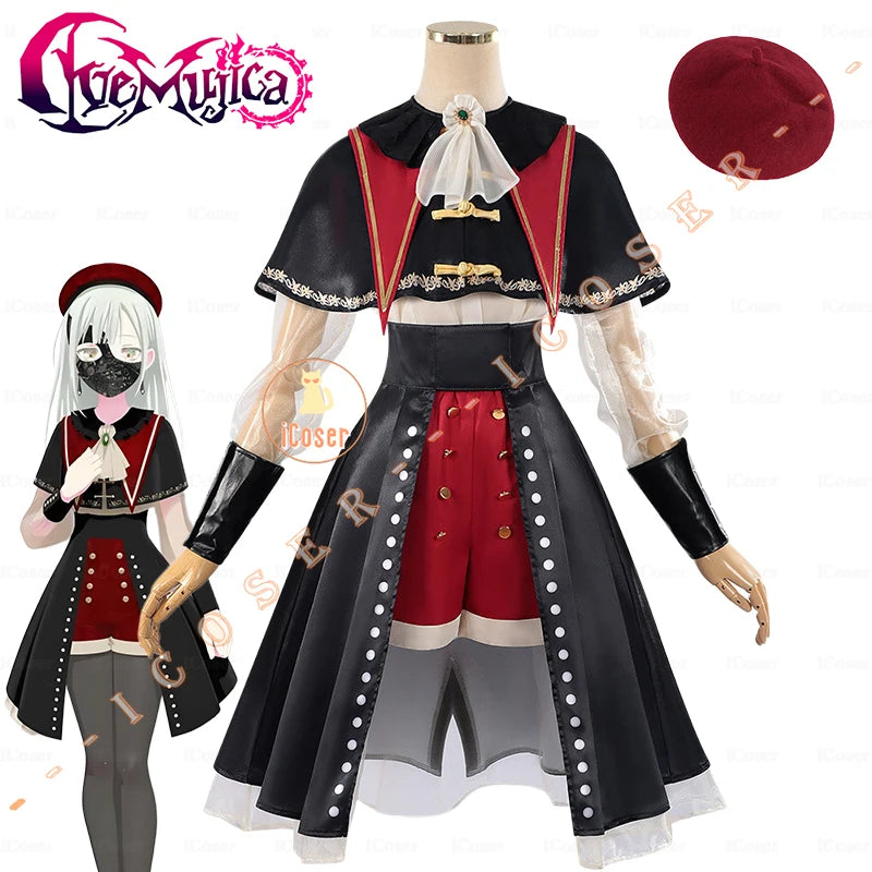 BanG Dream Wakaba Mutsumi Cosplay Costume Wig Red Dress Mortis Uniform Ave Mujica Mask Hat Earrings Halloween Party Women Props