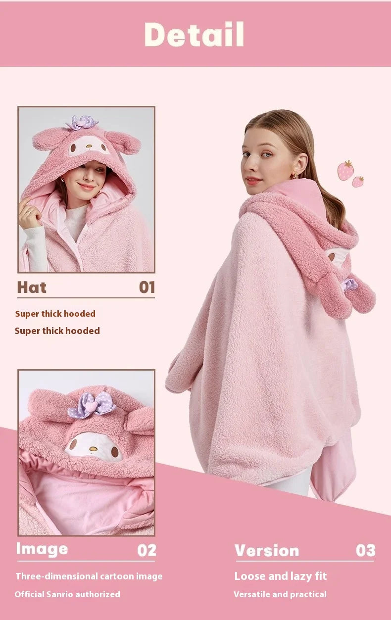 Cartoon Cute Cinnamoroll Kuromi My Melody Blanket Hooded Poncho Blanket Office Nap Blanket  Conditioning Blanket Surprise Gift