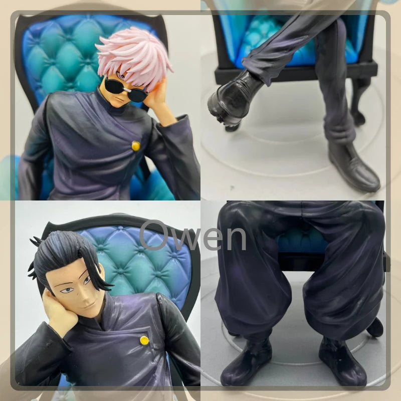 Anime 24cm Gojo Satoru Action Figures Jujutsu Kaisen Geto Suguru Figures Sitting Position PVC Decoration Mode Toys Birthday Gift