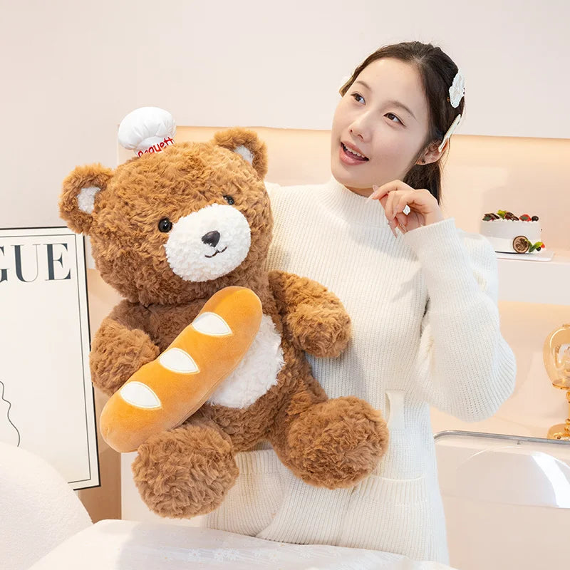 30-40cm New Arrival Kawaii Bear Cosplay Pastry Cook Plushies Soft Doll Red Scarf Cheese Bread Bear Stuffed Toy Birthday Gift