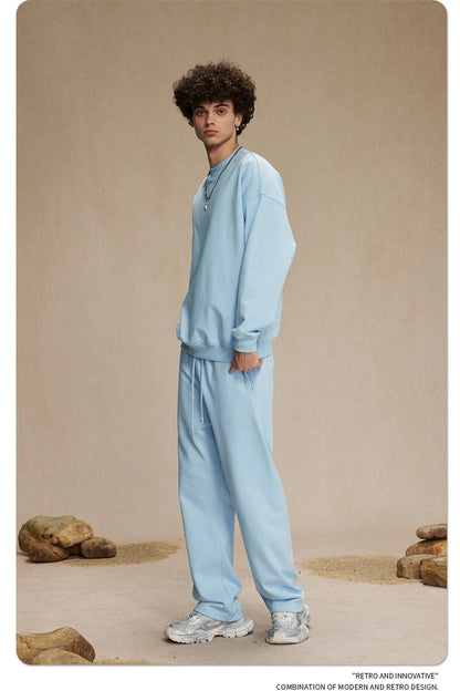 ZODF 2024 Autumn Winter Men's Basic O-Neck Sweatshirt Unisex Loose Solid 430gsm Terry Pullovers Streetwears HY0910