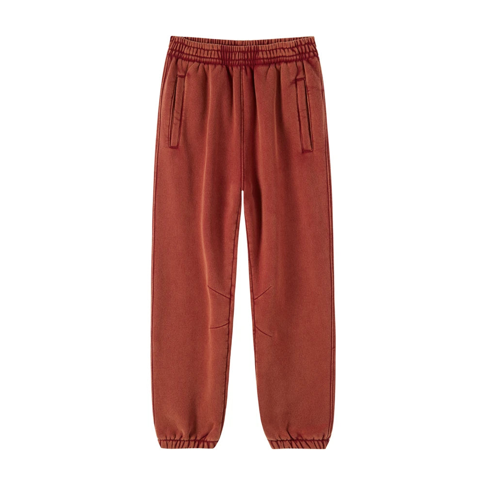 ZODF Retro Winter 360gsm Batik Washed Fleece Sweatpants Unisex Loose Drawstring Warm Joggers HY0714 - Red / S / China