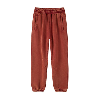 ZODF Retro Winter 360gsm Batik Washed Fleece Sweatpants Unisex Loose Drawstring Warm Joggers HY0714 - Red / S / China