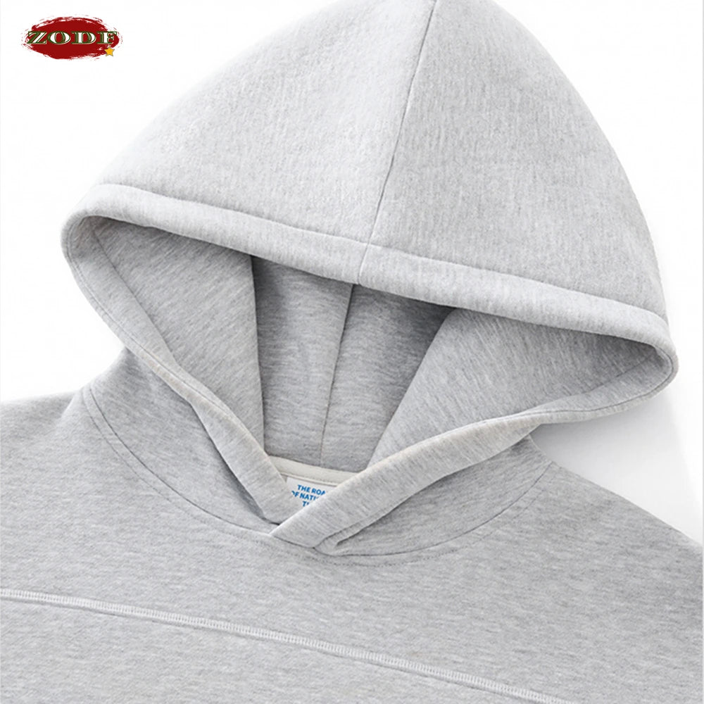 ZODF Trendy Men 350gsm Fleece Loose Boxy Fit Hooded Hoodie Unisex Hip Hop Solid Warm Pullovers Coat For Winter HY0032