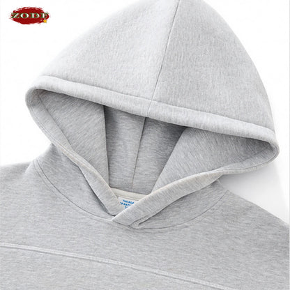 ZODF Trendy Men 350gsm Fleece Loose Boxy Fit Hooded Hoodie Unisex Hip Hop Solid Warm Pullovers Coat For Winter HY0032