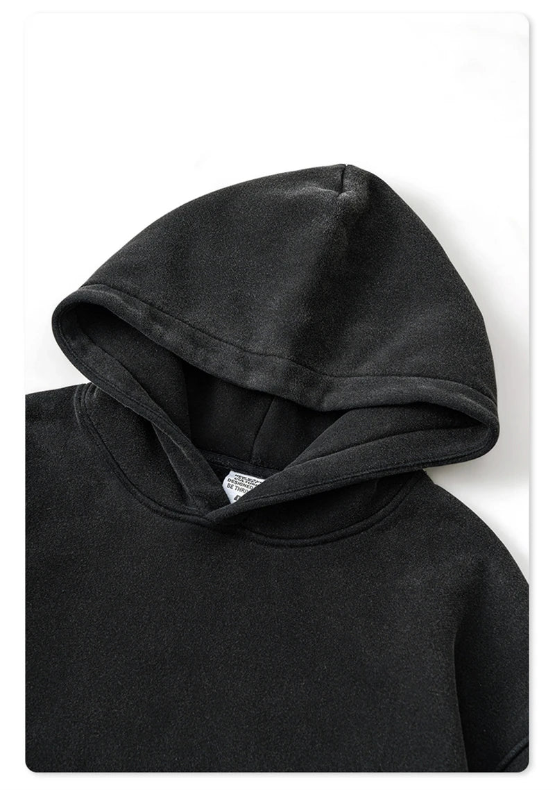 ZODF 2024 Winter Unisex Washed Fleece Hoodies 360gsm Warm Loose Retro Hooded Sweatshirts HY0870