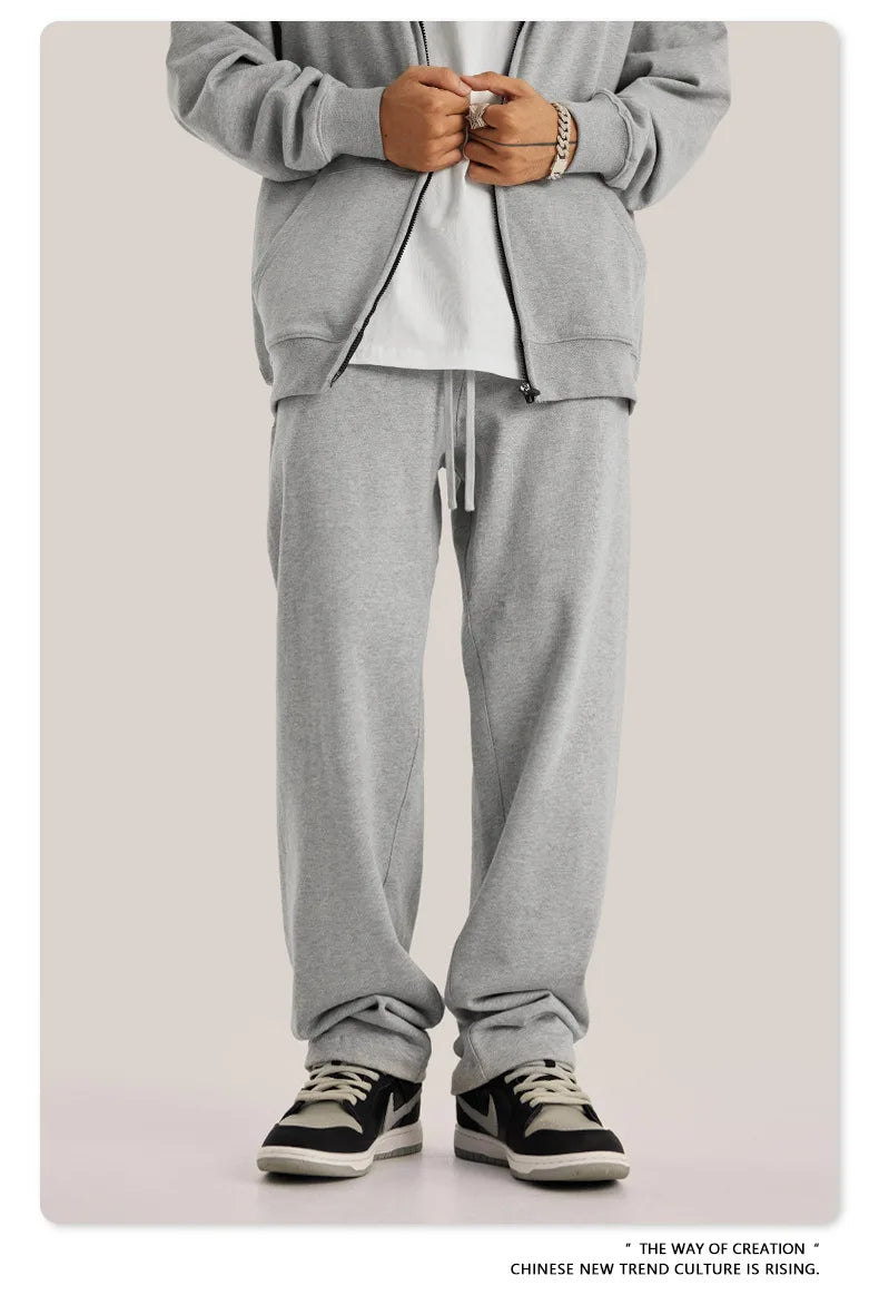 ZODF New 2025 Autumn Men's 445GSM Sweatpants Unisex High Street Soft Knitted Straight Pants Brand Streetwears Tracksuits HY0382