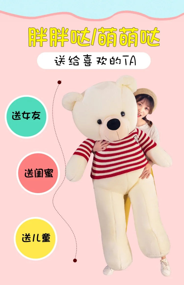 160Cm Big sweater bow tie Plush Toy Teddy Bear Giant Stuffed Animals Birthday Anniversary Gift Soft Sleeping Pillow Grilfriend