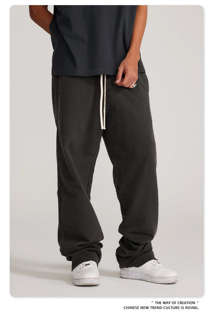 ZODF 2023 Spring Men 380gsm Washed Cotton Pants American Retro Unisex Loose Edge Oversized Straight Trousers Streetwears HY0537