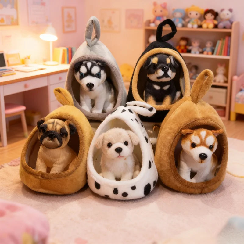 Cute Lifelike Husky & Akita Ultra-Soft Plush Stuffed Toys With A Tiny Cozy Dog Bed Cloth Dolls  Pet Lovers And Plush Collectors