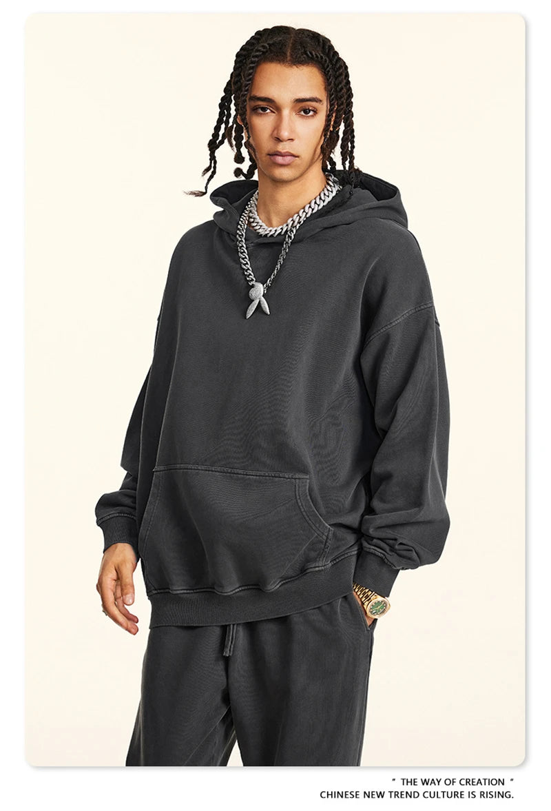 ZODF Retro Autumn Winter Washed Cotton Hoodies Unisex Loose 380gsm Knitted Sport Hooded Pullovers Brand Clothes HY0884