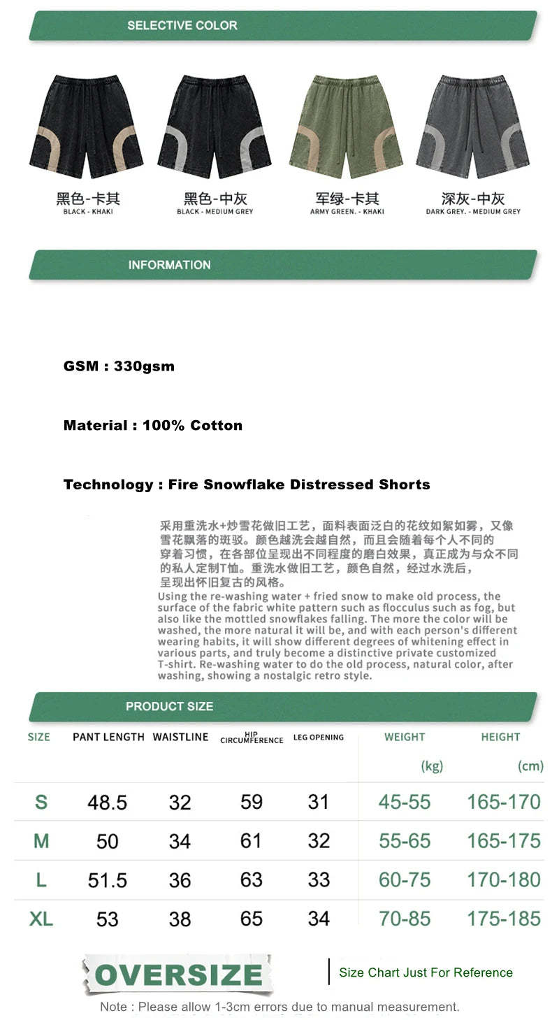 ZODF 2025 Summer Patchwork Washed Cotton Shorts For Men Unisex Retro Y2K High Street Distressed 330gsm Shorts Streetwears HY1057