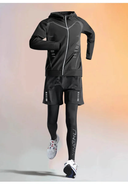 Men’s Winter Fleece-Lined Quick-Dry Warm-Up Sports Set for Running Cycling Fitness Training