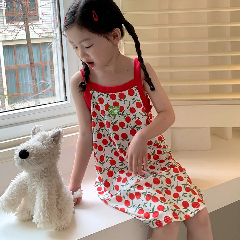 Girls Night Dresses Summer Sleeveless Pink Red Camisole Toddler Girl Sleepwear Nightgown 2 to 3 4 5 6 7 8 9 10 11 12 13 14 Years