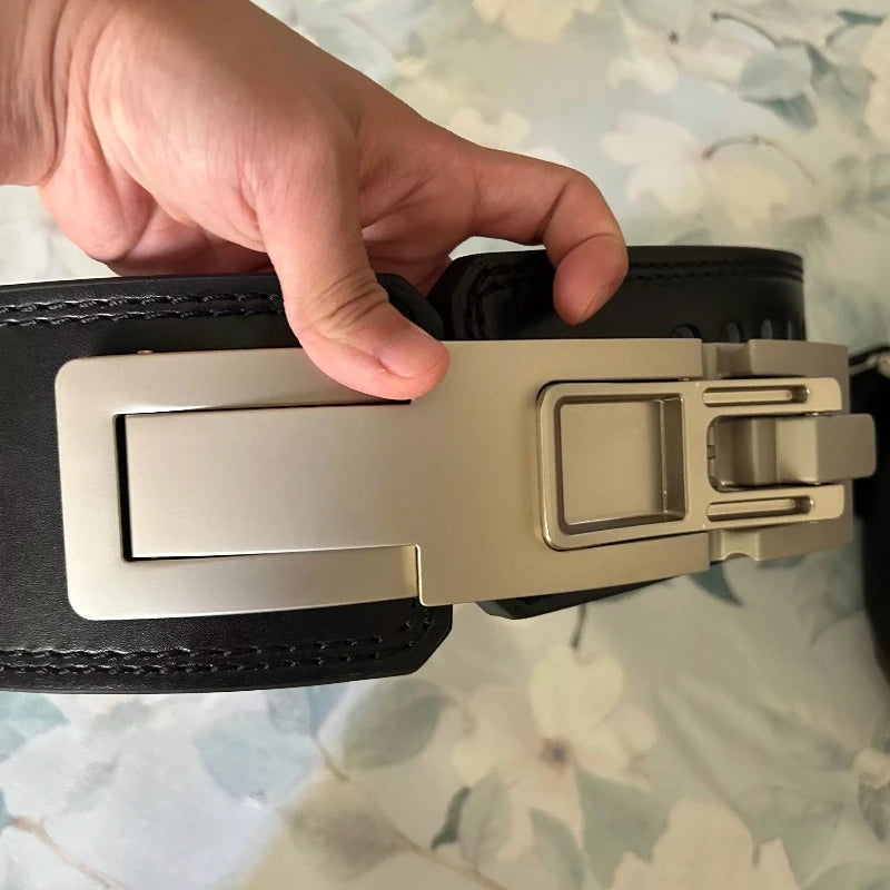 Weightlifting Belt Cowhide Leather Lever Buckle Waist Support for Powerlifting Squat Deadlift Gym Training