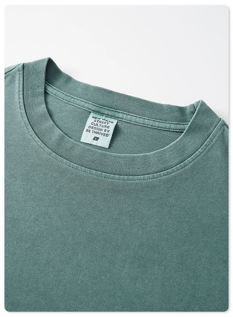 ZODF New Autumn Men's 260gsm 100% Cotton T Shirts Unisex Retro High Street Loose Washed Solid Tees Streetwears HY0376