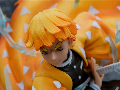 Demon Slayer Anime Agatsuma Zenitsu Figure Akaza Hakuji Figurine With Light Gk Statue Model Collection Room Decora Desk Toy Gift