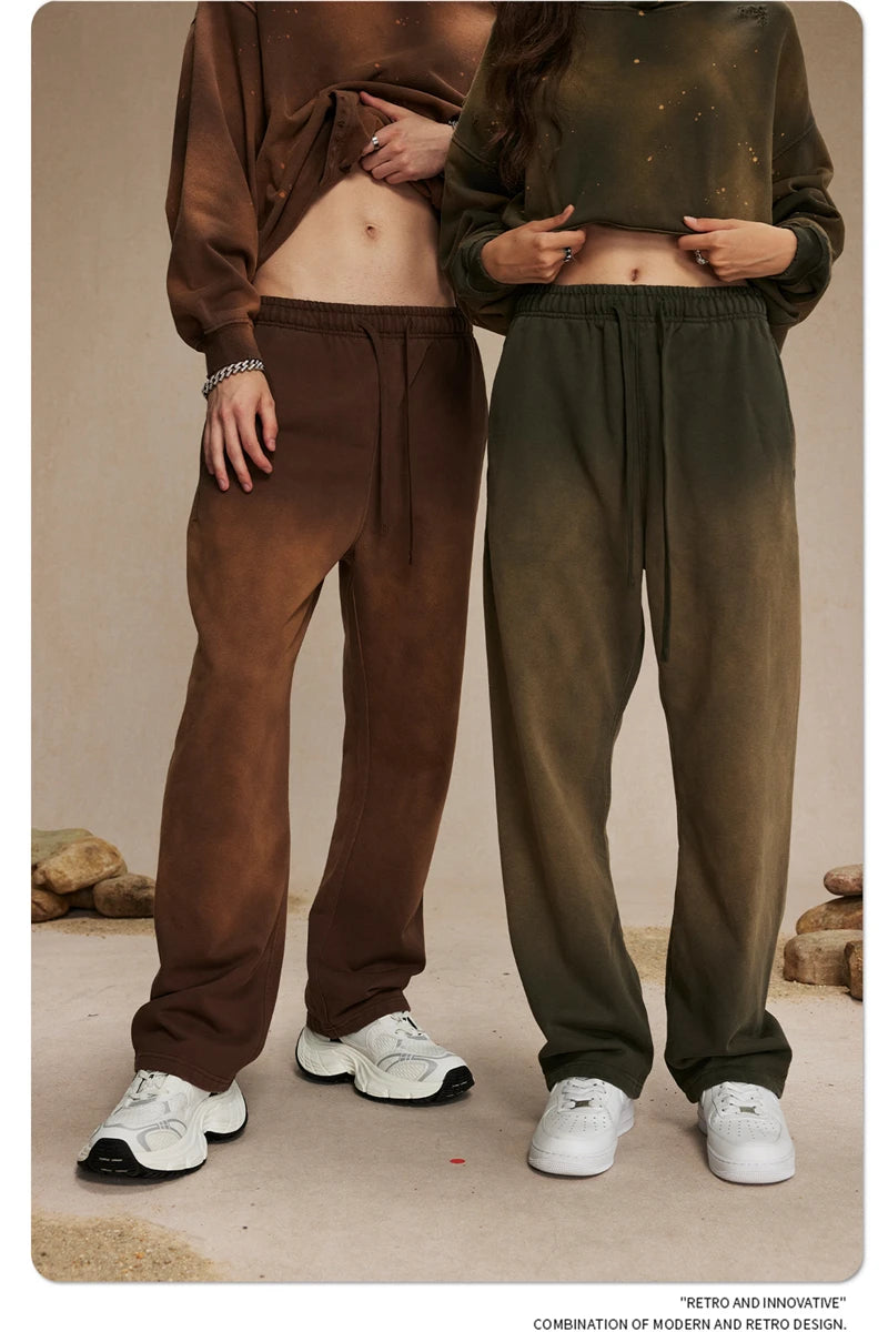 ZODF Retro Autumn Men's Washed Pants Retro Unisex Heavy Weight 450gsm Sports Knitted Straight Trouser Brand Clothes HY0916