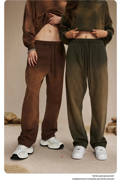 ZODF Retro Autumn Men's Washed Pants Retro Unisex Heavy Weight 450gsm Sports Knitted Straight Trouser Brand Clothes HY0916