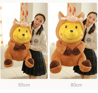 Disney 35-65cm Large-sized Winnie The Pooh Plush Toy with A Removable Hat A Cuddly Doll for Sleeping and Hugging Festival Gifts