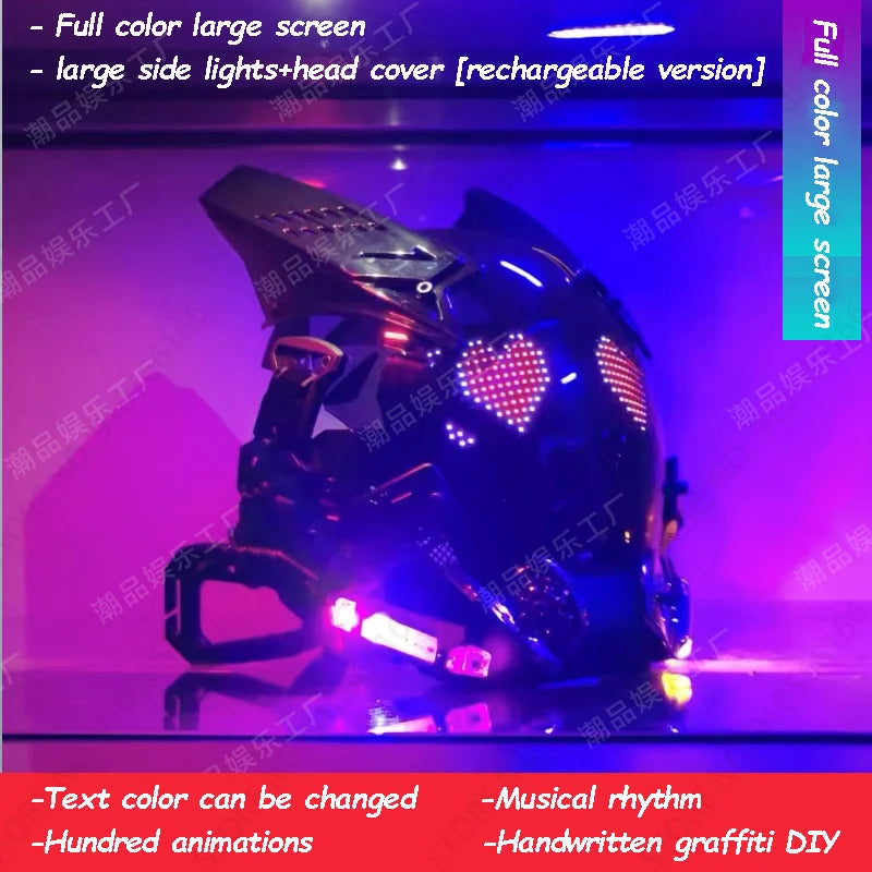Cyberpunk App Mask Light Up Rolling Subtitles Screen Mask Cos Mech Technology Sense Mobile Phone Control Helmet Role Play