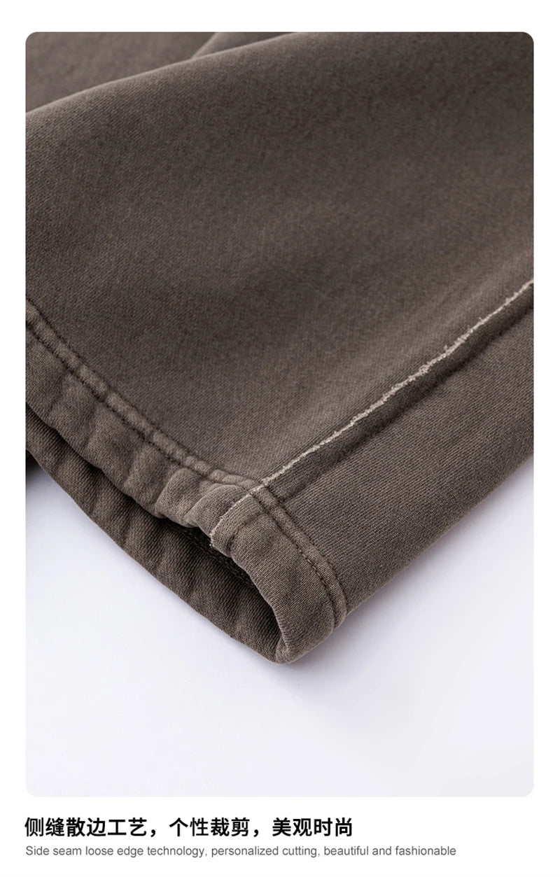 ZODF 2025 Winter Unisex Washed Fleece Straight Pants 400gsm Knitted Warm Loose Trousers HY1093