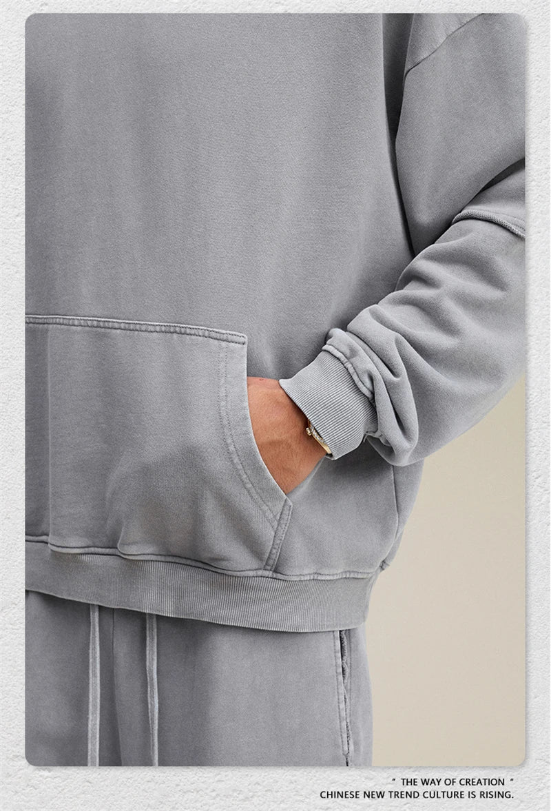 ZODF Vintage 2025 Autumn 370gsm Fake 2-Piece Hoodies For Man Unisex Washed Fire Snowflake Hooded Pullovers Terry Coats HY1108