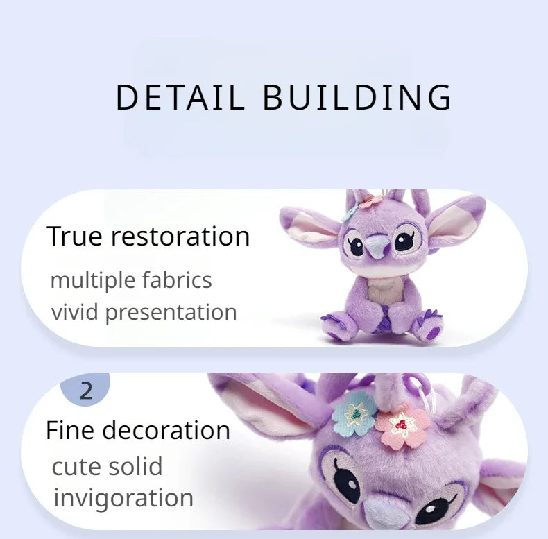 Hot Kawaii Disney Stitch Angel Plush Stuffed Toys Purple Anime Lilo&Stitch Doll Cute Keychain Pendant Birthday Gift For Kid Girl