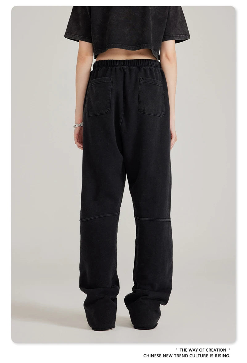 ZODF 2023 Spring Men 380gsm Washed Cotton Pants American Retro Unisex Loose Edge Oversized Straight Trousers Streetwears HY0537