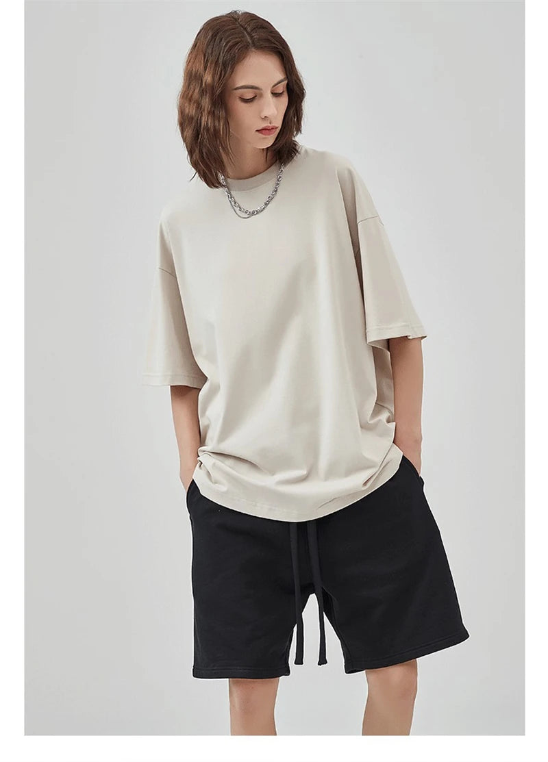 ZODF 2025 Spring Summer Men Solid 100% Cotton T-Shirts Unisex Women Loose 230gsm Noshrink Basic T Shirt Brand Tops HY0151