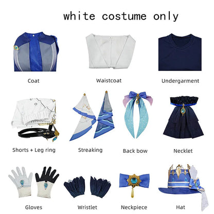 Genshin Impact Furina De Fontaine Cosplay Costume Set Cotton Polyester - white costume only / XXXL