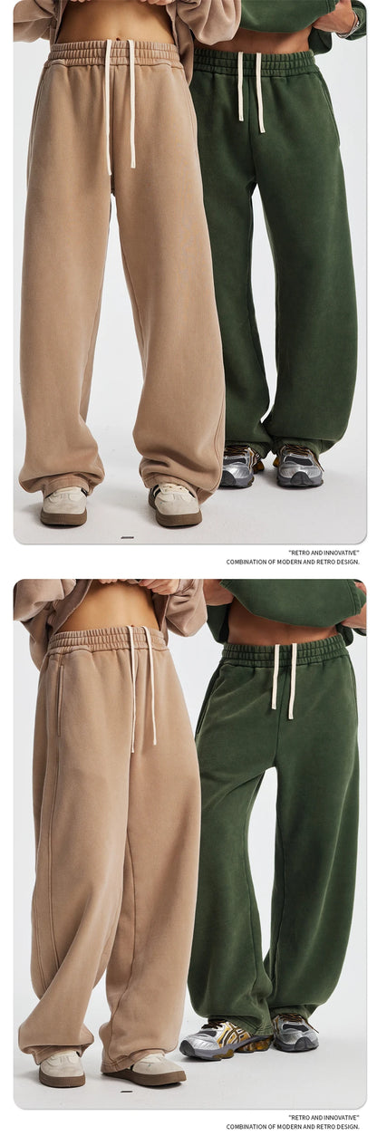 ZODF New 2025 Winter Batik Washed Man Fleece Pants Unisex High Street Distressed Thick Warm Straight Trousers Sweatpants HY1166