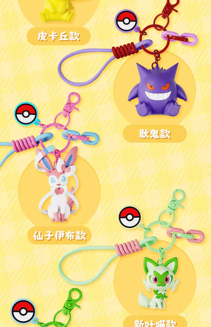 Genuine Pokemon Keychain Pikachu Gengar Sylveon Sprigatito Quaxly Fuecoco Anime Action Figure Toy Keyring Fragrance Pendant Gift