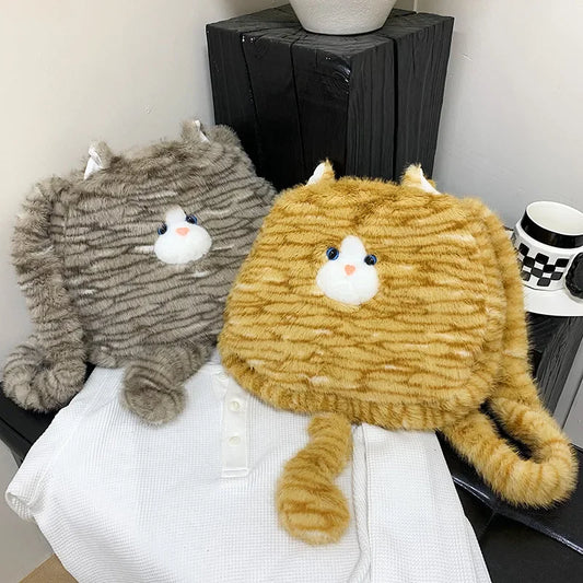 Cute Cat Plush Crossbody Bag for Women's New Instagram Soft and Cute Furry Large Capacity High-end Sensory Communication Tote